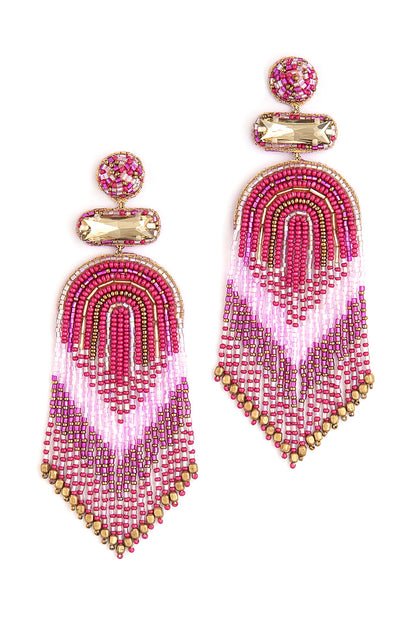 Pink Glass Beaded Dangler Earrings