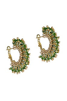 Emerald Green Glass Beaded Hoop Earrings