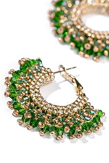 Emerald Green Glass Beaded Hoop Earrings