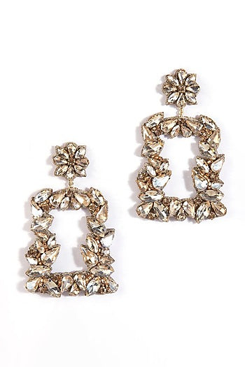 Gold Glass Stone Dangler Earrings