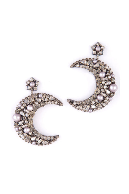 Gunmetal Glass Beaded & Glass Crystal Dangler Earrings