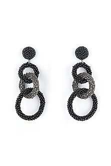Black Bead & Crystal Dangler Earrings