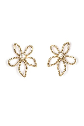 Gold Glass Beaded Stud Earrings
