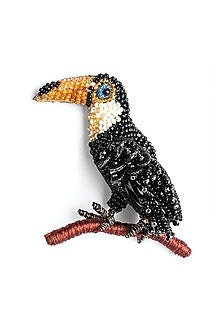 Black Glass Bead Embroidered Toucan Brooch