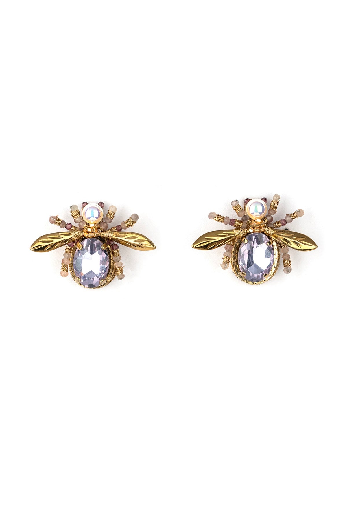 Gold Glass Bead & Semi-Precious Stone Firefly Earrings