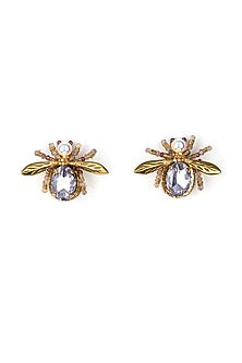 Gold Glass Bead & Semi-Precious Stone Firefly Earrings