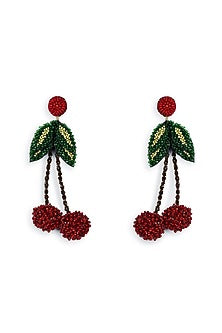Red Embroidered Handcrafted Cherry Earrings