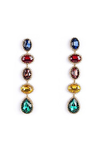 Multi-Colored Glass Crystal & Beaded Dangler Earrings