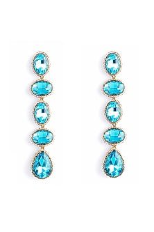 Aqua Glass Crystal & Beaded Dangler Earrings