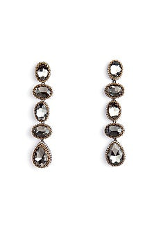 Gun-Metal Glass Crystal & Beaded Dangler Earrings