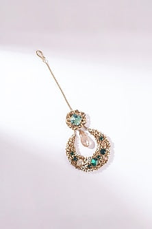 Green Glass Beaded & Glass Crystal Maangtikka