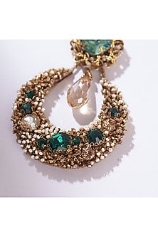 Green Glass Beaded & Glass Crystal Maangtikka