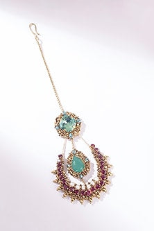 Green Glass Beaded & Glass Crystal Maangtikka