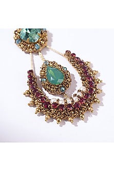 Green Glass Beaded & Glass Crystal Maangtikka