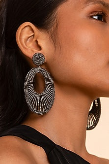 Gunmetal Glass Beaded Dangler Earrings