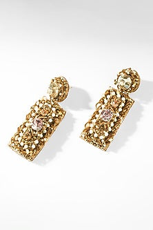 Gold Glass Beaded & Crystal Woven Dangler Earrings