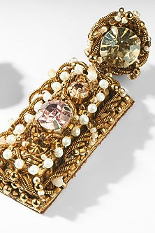 Gold Glass Beaded & Crystal Woven Dangler Earrings