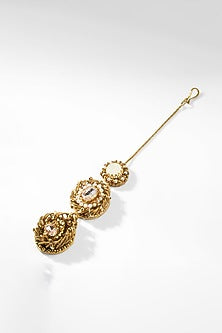 Gold Glass Beaded & Crystal Woven Maangtikka