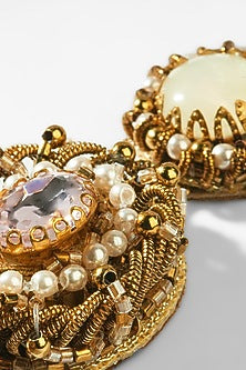 Gold Glass Beaded & Crystal Woven Maangtikka
