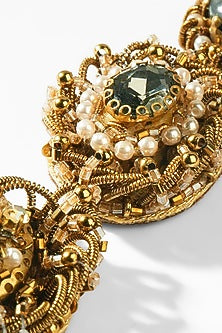 Gold Glass Beaded & Crystal Woven Maangtikka