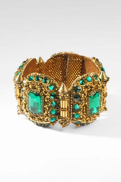 Gold Glass Beaded & Crystal Woven Bracelet