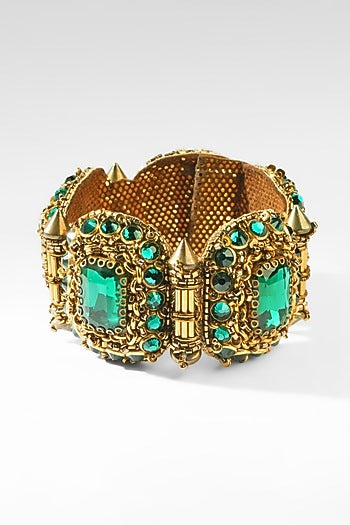 Gold Glass Beaded & Crystal Woven Bracelet