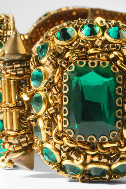 Gold Glass Beaded & Crystal Woven Bracelet