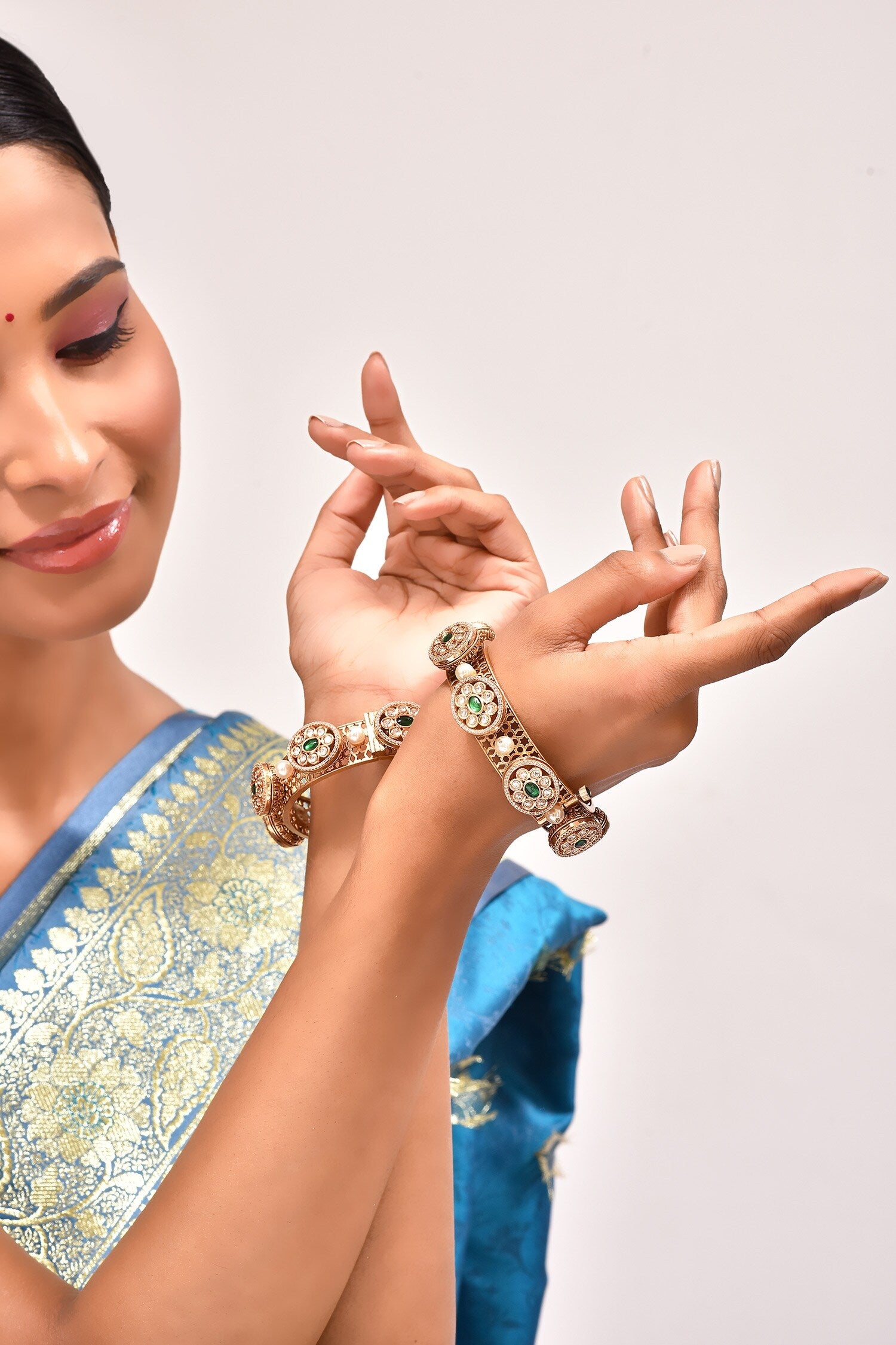 Kundan Brass & Pearl Embellished Kada - Set of 2 