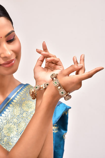 Kundan Brass & Pearl Embellished Kada - Set of 2 