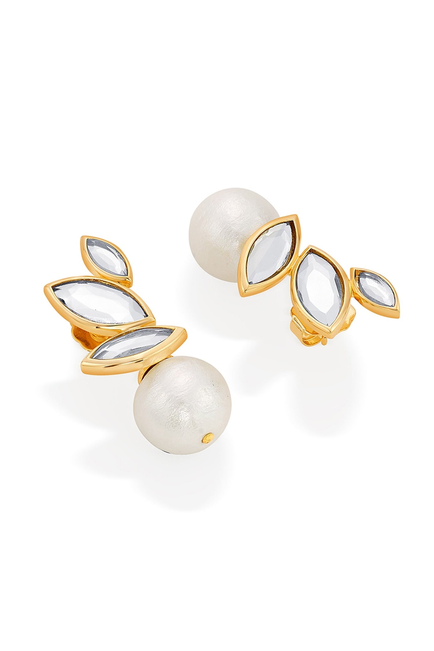 Marquise Mirror Pearl Studs 