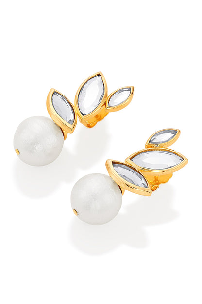 Marquise Mirror Pearl Studs 