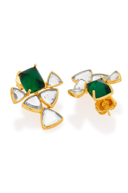 Shiza Mirror & Hydro Emerald Geometric Earrings 