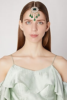 Gold Plated Emerald Green Stone Maang Tikka