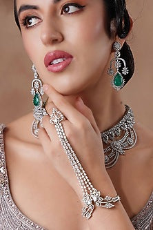 White Finish Swarovski Zirconia Hand Harness