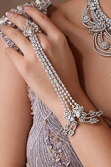 White Finish Swarovski Zirconia Hand Harness