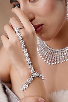 White Finish Swarovski Zirconia Hand Harness