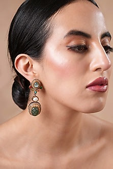 Black Rhodium Finish Navratna Stone Dangler Earrings