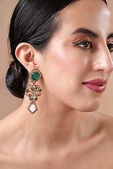 Black Rhodium Finish Navratna Stone Dangler Earrings