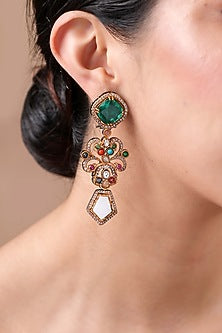 Black Rhodium Finish Navratna Stone Dangler Earrings