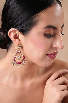 Gold Finish Kundan Polki & Ruby Stone Dangler Earrings