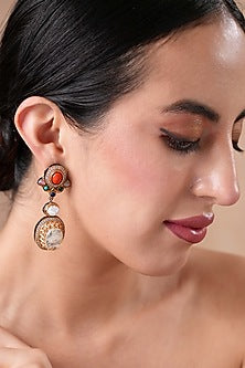 Black Rhodium Finish Navratna Stone Dangler Earrings