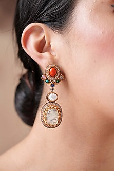 Black Rhodium Finish Navratna Stone Dangler Earrings