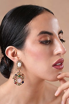 Black Rhodium Finish Navratna Stone Dangler Earrings