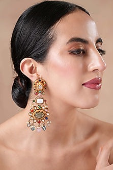Black Rhodium Finish Navratna Stone Dangler Earrings