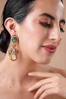 Black Rhodium Finish Navratna Stone Dangler Earrings