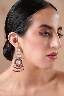Gold Finish Kundan Polki & Ruby Stone Dangler Earrings