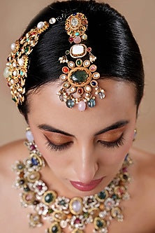 Black Rhodium Finish Navratna Stone Maangtikka