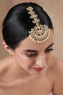 Gold Finish Pachi Kundan Polki Maangtikka