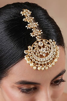 Gold Finish Pachi Kundan Polki Maangtikka