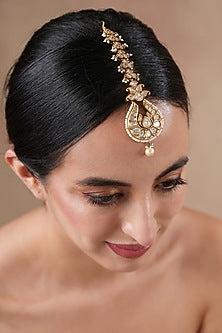 Gold Finish Pachi Kundan Polki Maangtikka